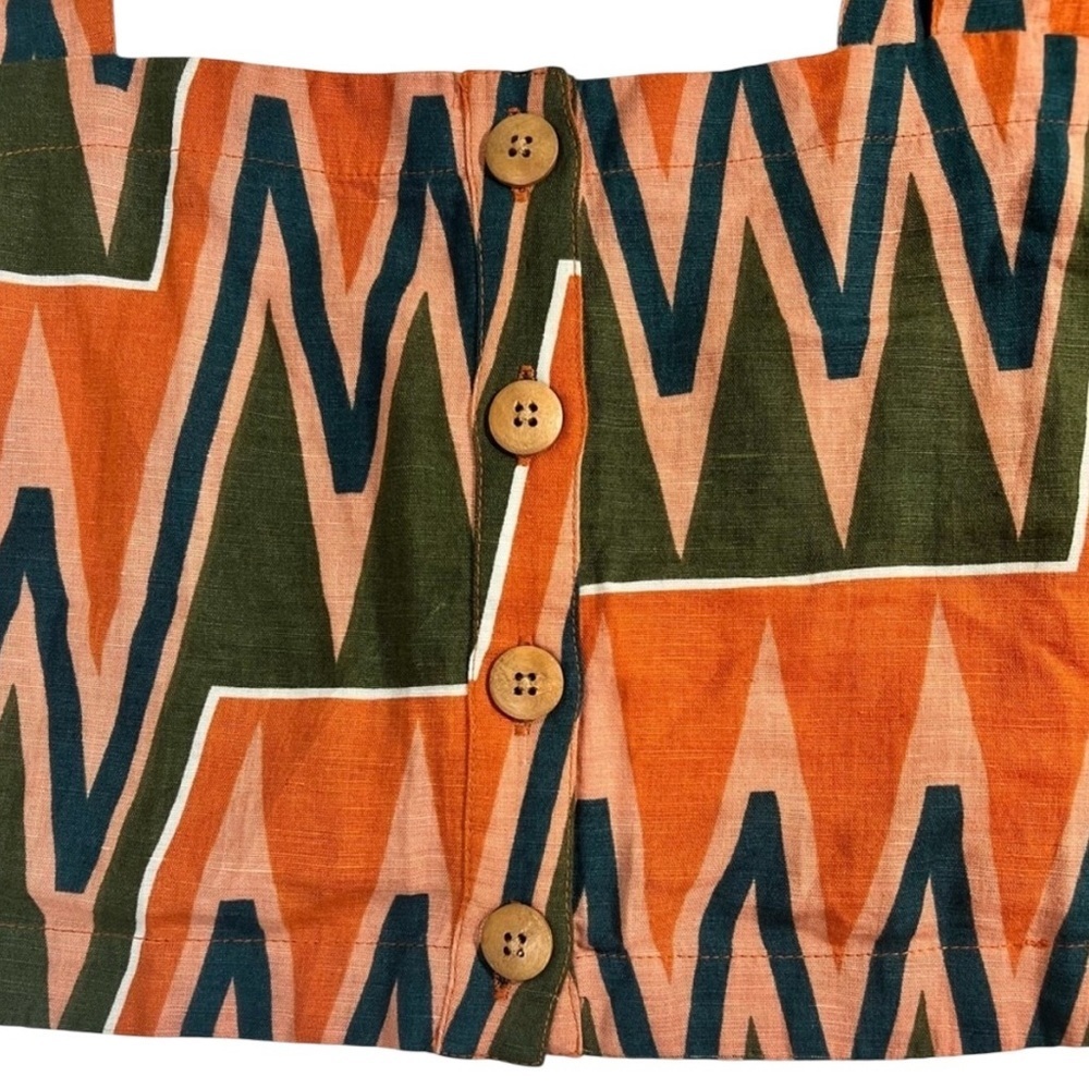 VERONICA BEARD Tiffany Square Neck Top, Sundance Abstract Linen, Size Large - Picture 4 of 12